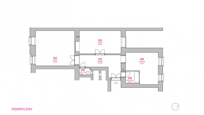 Rekonstrukce bytu v Brně, původní půdorys, Archanti