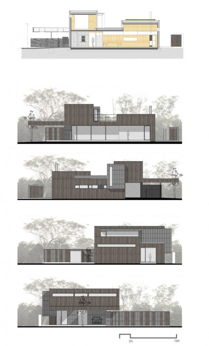 Rodinný dům při lese v Bratislavě-Rusovce, řez, Molnár - Peráček