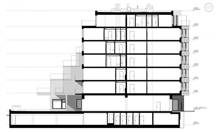 Řez AA, Bytový dům Nuselská,