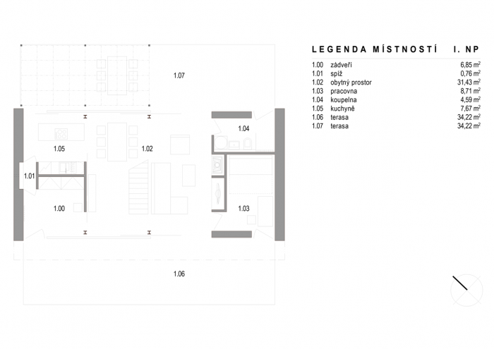 Atelier 38, Dům „jednička“, půdorys 1. NP – foto