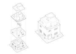 Axonometrické schéma (Rekonstrukce prvorepublikové vily v Praze, Lenka Míková Architekti)