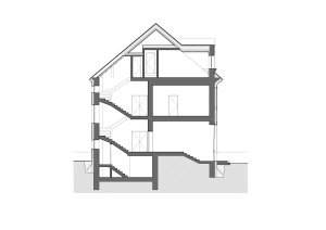 Rekonstrukce fasád Městského úřadu Odolena Voda,řez , Grulich architekti