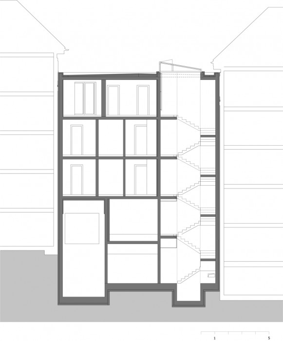 Bytový dům Mydlářka, řez, Doležel Architekti