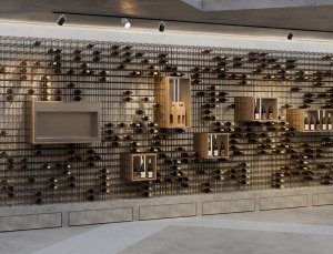 Vizualizace interiéru prodejny vína (Vstupní objekt do zámeckých sklepů s trafostanicí v Kroměříži od Atelier Štěpán)