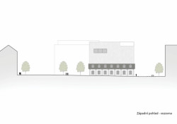 Subcentrum Klamovka - Nové lokální centrum v Plzeňské ulici, západní pohled na vozovnu, Klára Jeníková