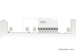 Subcentrum Klamovka - Nové lokální centrum v Plzeňské ulici, západní pohled na vozovnu, Klára Jeníková