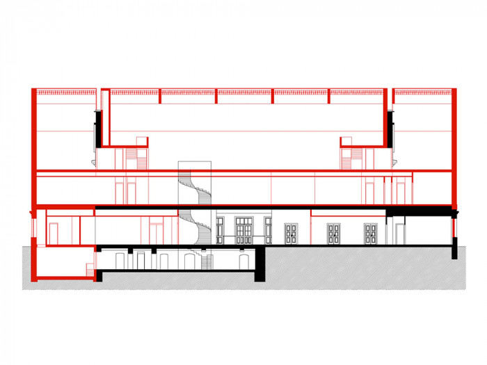 Revitalizace nádraží Bubny na Památník ticha, podélný řez, ARN Studio