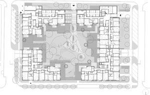 Chmelař architekti, Polyfunkční domy 4BLOK, půdorys parteru/1. NP - foto