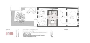 Vítězný návrh Centra současného umění a architektury v Českých Budějovicích od studií AFF Architekten + Malý Chmel, půdorys 2NP