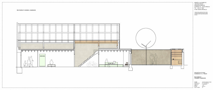 Rekonstrukce domu v Třeboni, Markéta Cajthamlová, Petra Pelešková, řez podélný