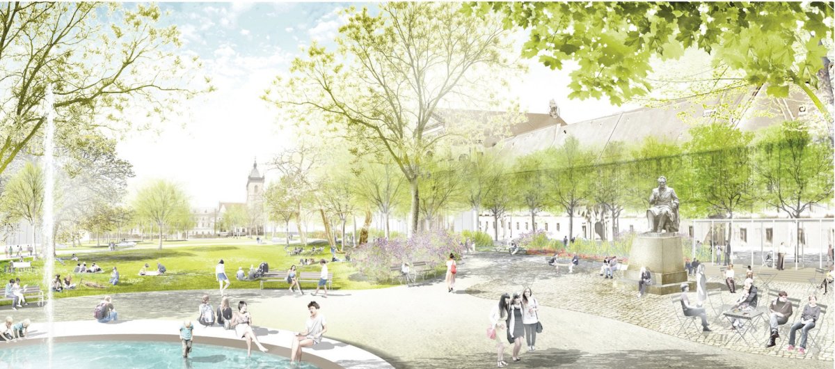 Vítězný návrh rekonstrukce Karlova náměstí v Praze, němečtí krajináři Rehwaldt Landschaftsarchitekten + české studio BY Architects + dopravní kancelář PD Filip.