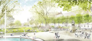 Vítězný návrh rekonstrukce Karlova náměstí v Praze, němečtí krajináři Rehwaldt Landschaftsarchitekten + české studio BY Architects + dopravní kancelář PD Filip.