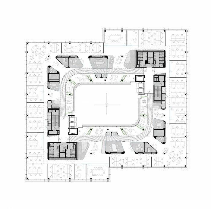 Kanceláře společnosti Livesport, Studio Reaktor / Jakub Heidler, Jan Kačer, půdorys 6NP