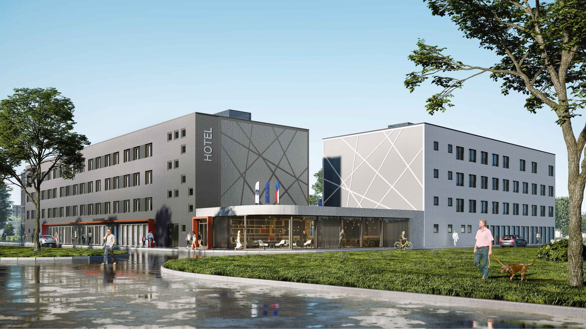 Na Výstavišti Letňany vyroste, spolu s administrativní budovou, největší hotel v Čechách sestavený z modulů od KOMA MODULAR. (Hotel na Výstavišti Letňany, NO LIMITS DESIGN, vizualizace)