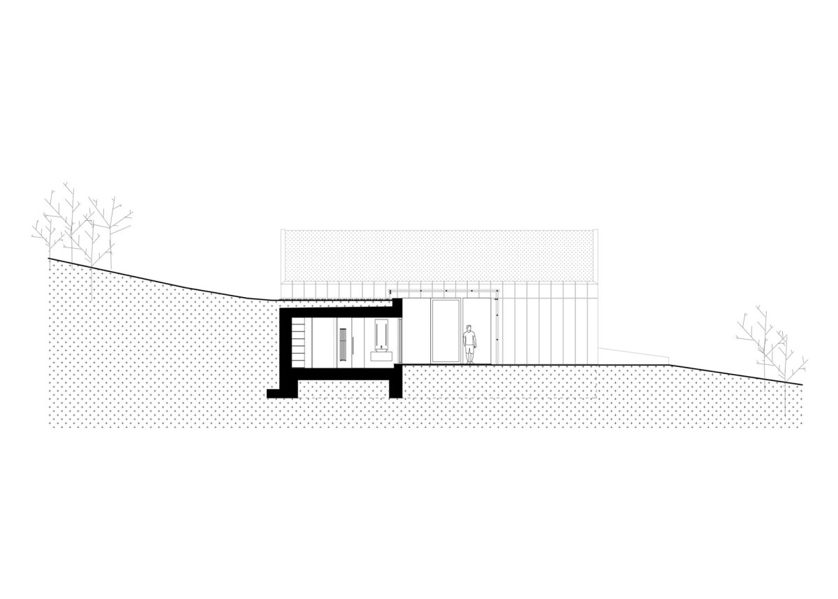 Řez (Víkendový dům nad přehradou, NOIZ architekti)