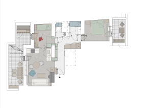 Půdorys nový návrh (Nová dispozice bytu na Vinohradech; Architéka)