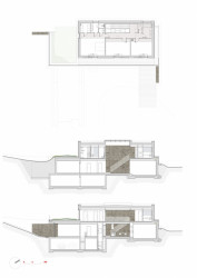 RD Srbín, půdorys 2NP a podélné řezy, Martin Čeněk