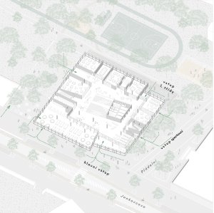 ZŠ Jana Vodňanského na Praze 7 - axonometrie