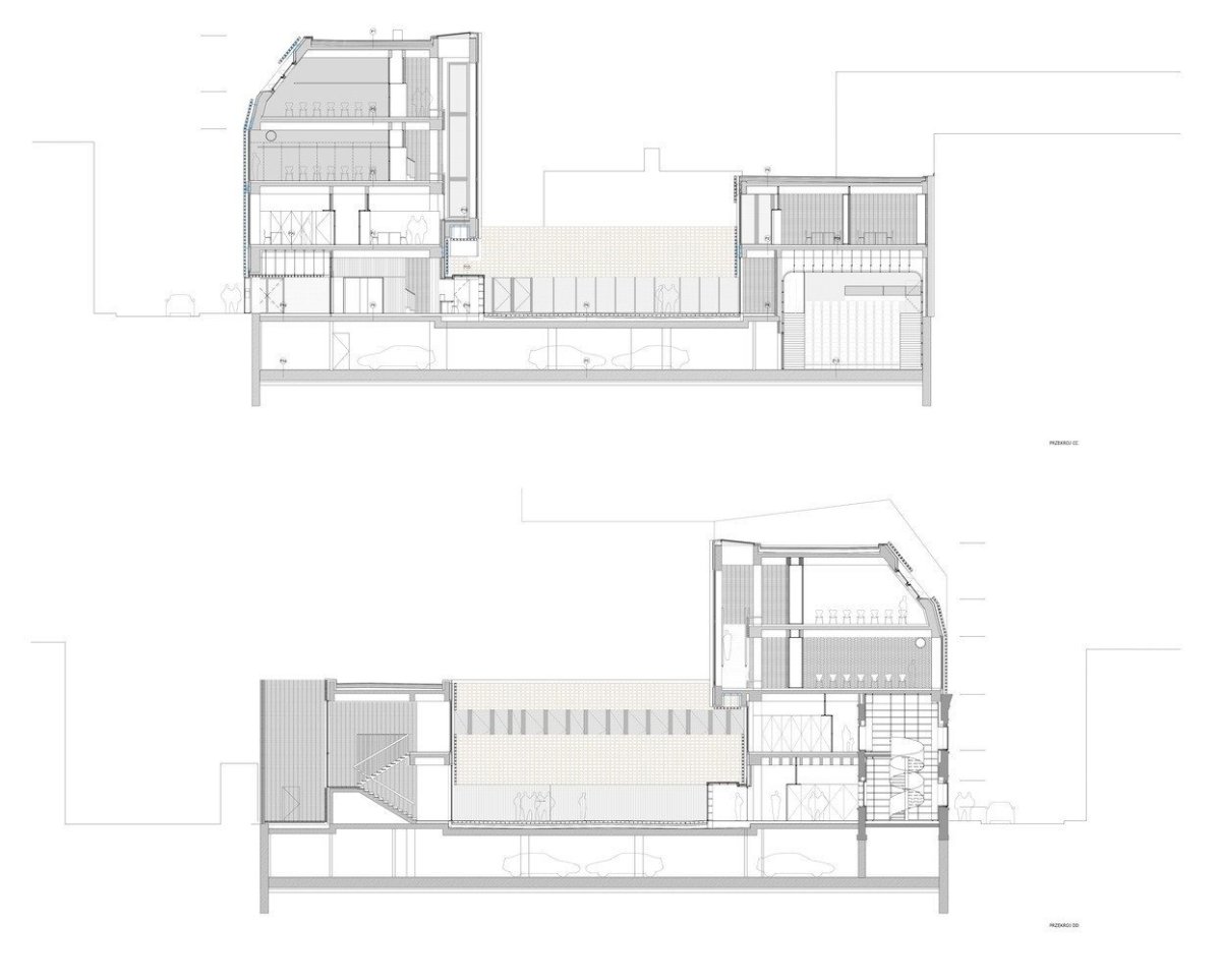 Fakulta rozhlasové a televizní tvorby Slezské univerzity v Katovicích, BAAS Arquitectura + Grupa 5 Architekci + Małeccy Biuro Projektowe, řez