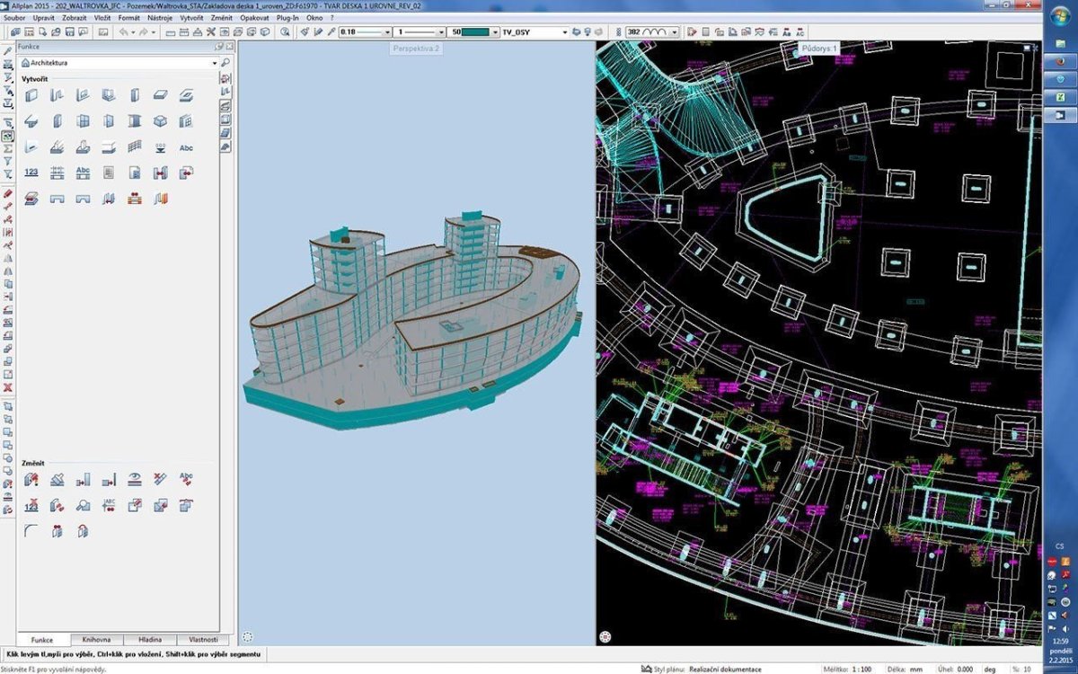 Budova Aviatica, Praha 5 - práce na 3D modelu v prostředí programu Allplan