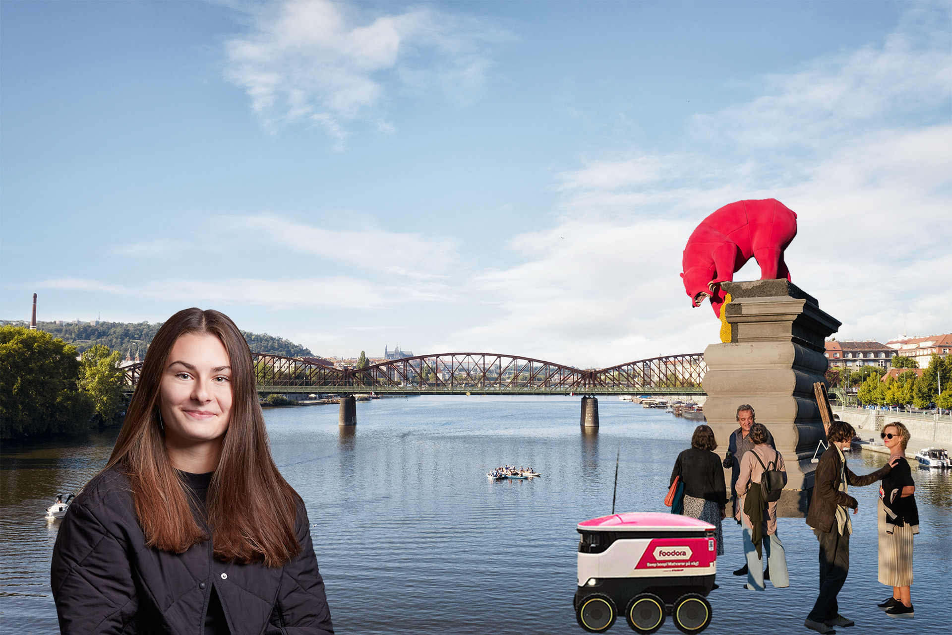 Železniční most se bourat nebude. Foodora testuje robokurýry a v Holešovicích mají novou sochu