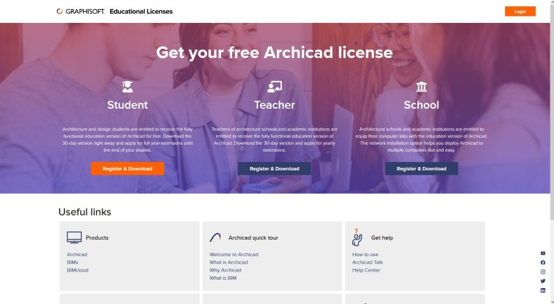 Registrace studenta a jeho studentské licence probíhá přes portál MyArchicad.com