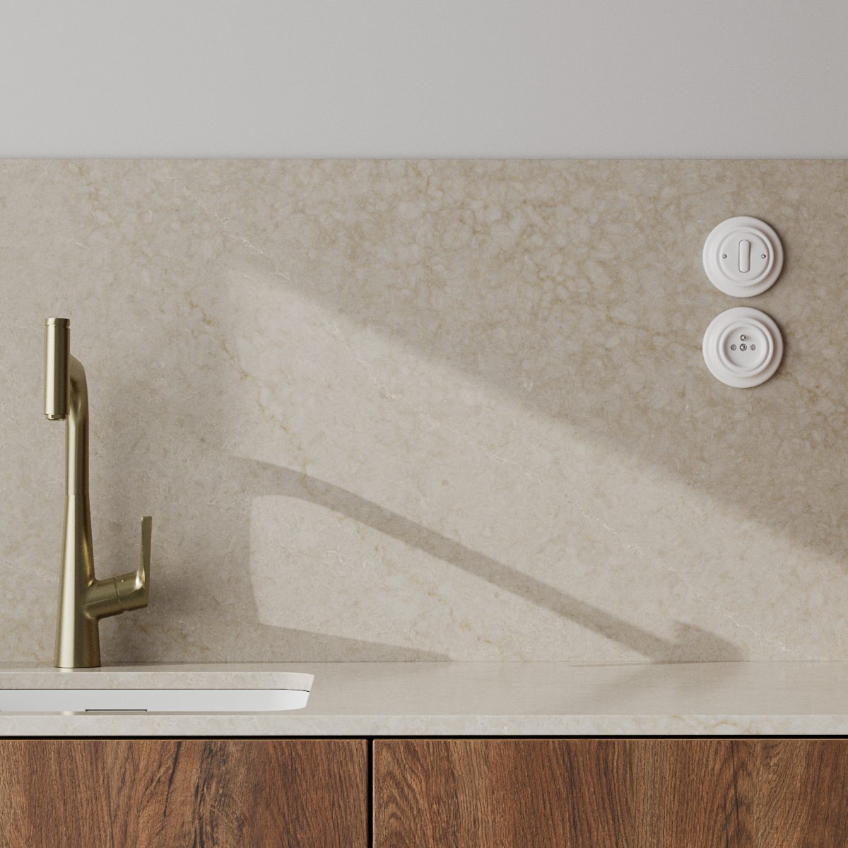 Tvrzený kámen v designu Emperador Beige od královehradecké firmy Technistone