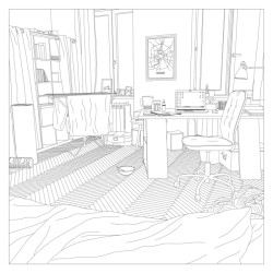 Kresba „Lived Realities“ vznikla v rámci workshopu Housing Otherwise vedeného Bernadette Krejs na TU Wien, katedře bydlení a designu (autorkou kresby je Nicole Marquart).