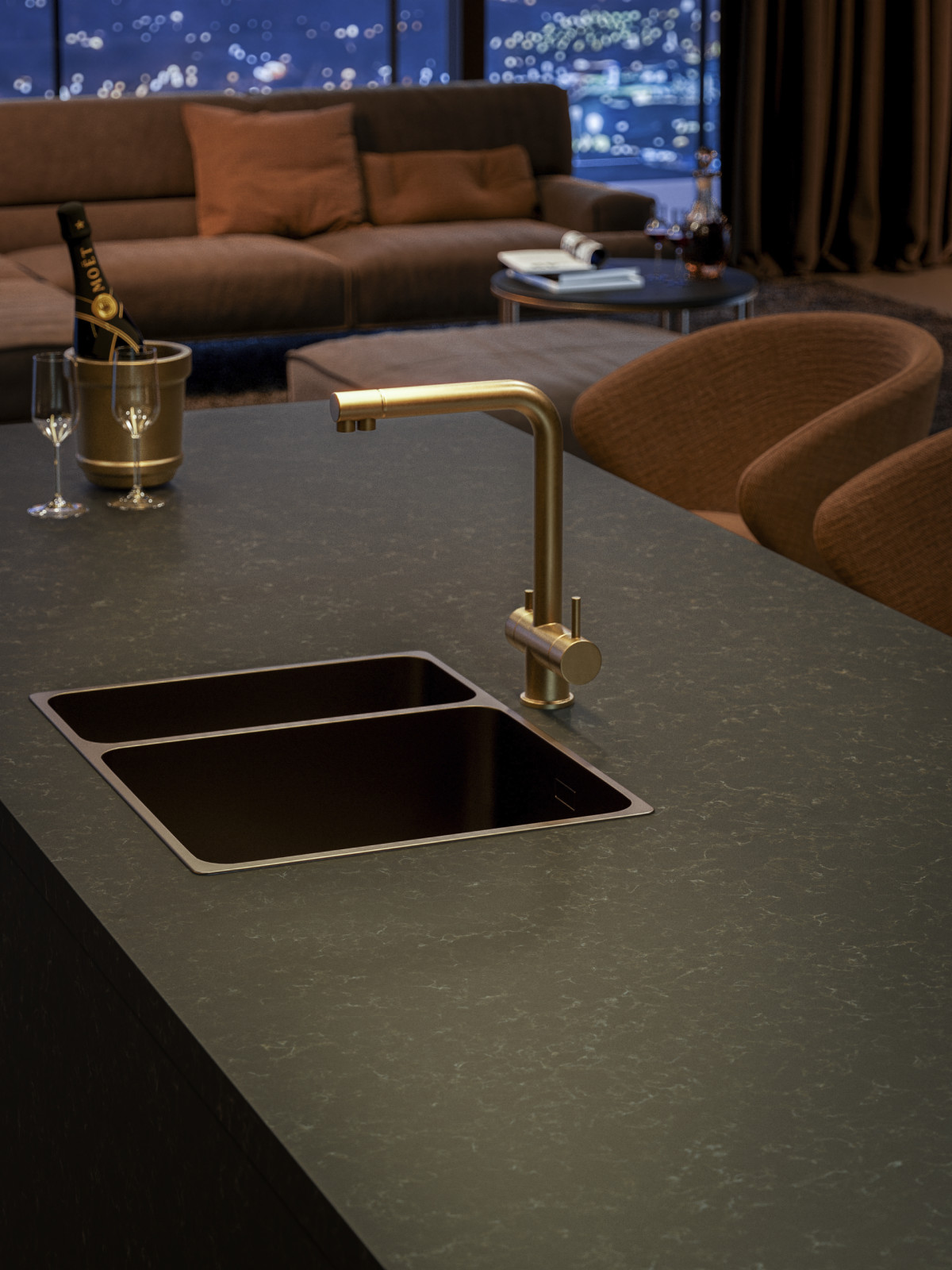 Tvrzený kámen v designu Noble Arctic Night od královehradecké firmy Technistone