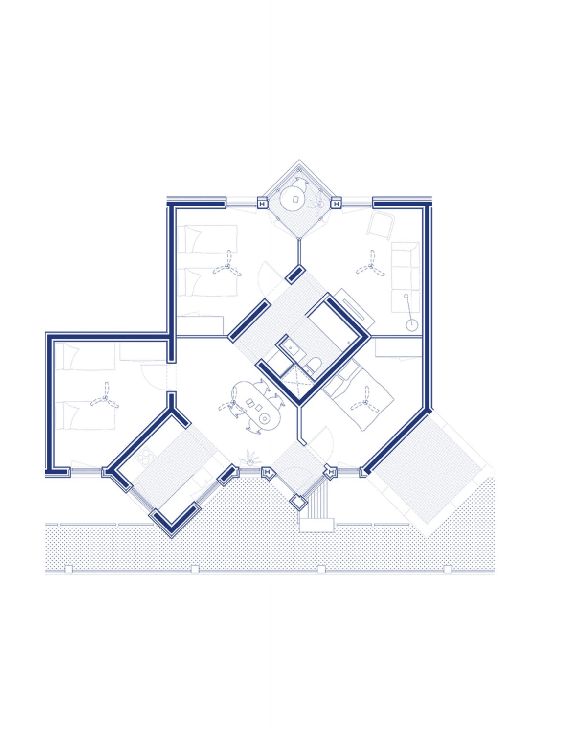 Půdorys bytu (Bytový dům La Comunidad Habitacional v Barceloně; Cierto Estudio)