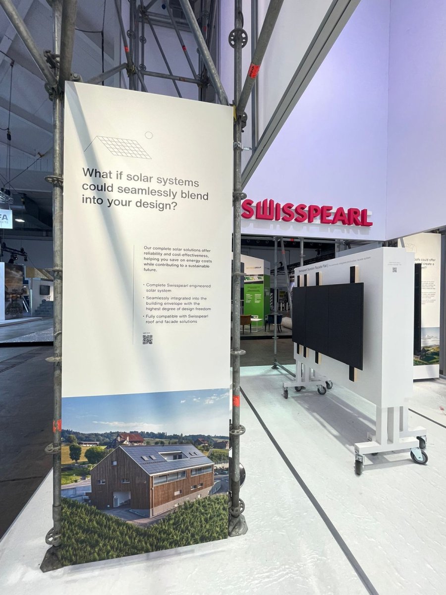 Opakované využití stánku na stavebním veletrhu Futurebuild Belgium 2025.