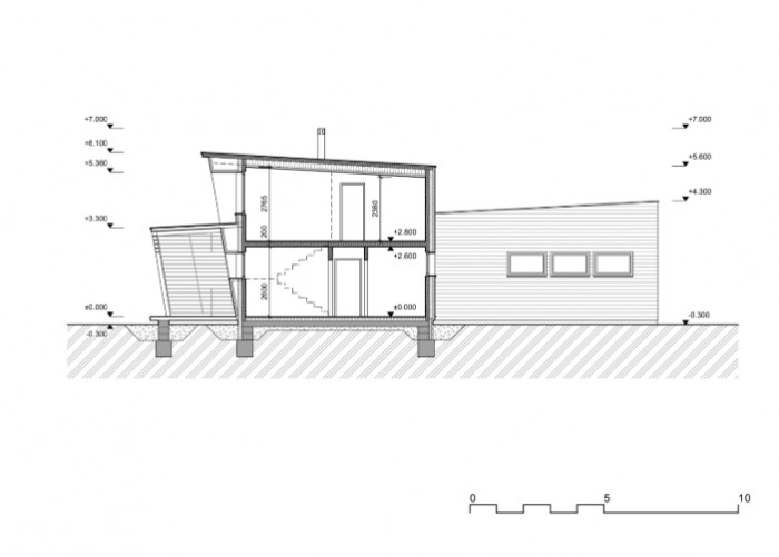 Klubovna oddílu běžeckého lyžování Trutnov, ROSA – ARCHITEKT s.r.o. / Ing. arch. Michal Rosa, řez