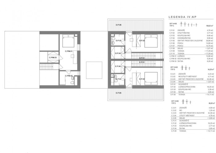 BD Krásnopolská, půdorys 4NP, ATELIER 38