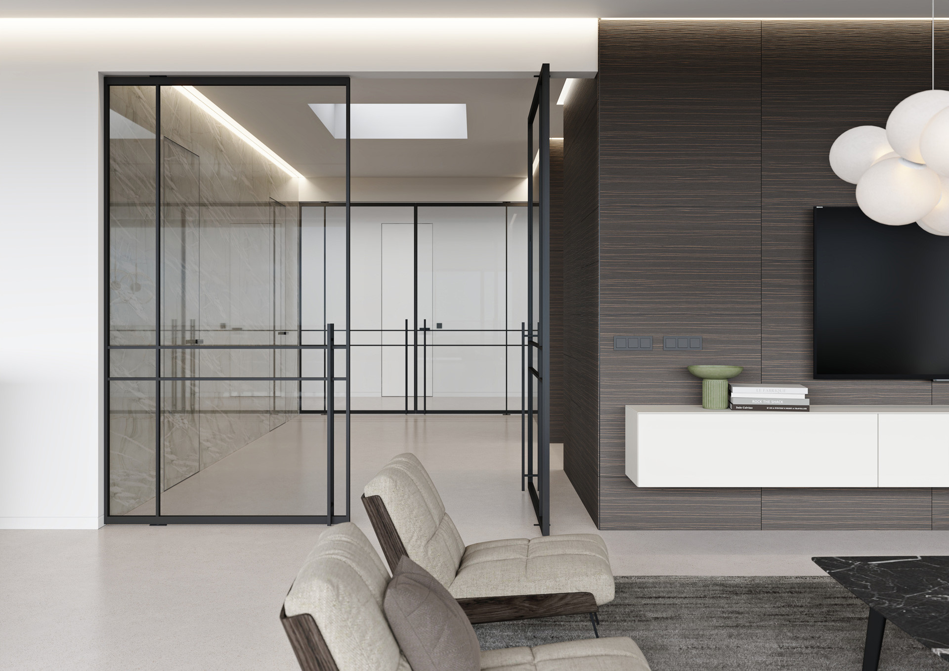 Otočné dveře DIVALINE, dvoukřídlé, čiré sklo, obklad EFEKTA s dýhou Latho