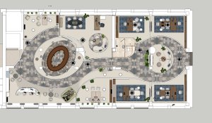 Půdorys 5. NP, ředitelská část (Kancelářské prostory v Bratislavě; Zuzana Basandová z ateliéru ZURI Architecture)