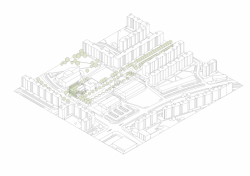 SLLA, Komunitní centrum Máj, situace v axonometrii – foto