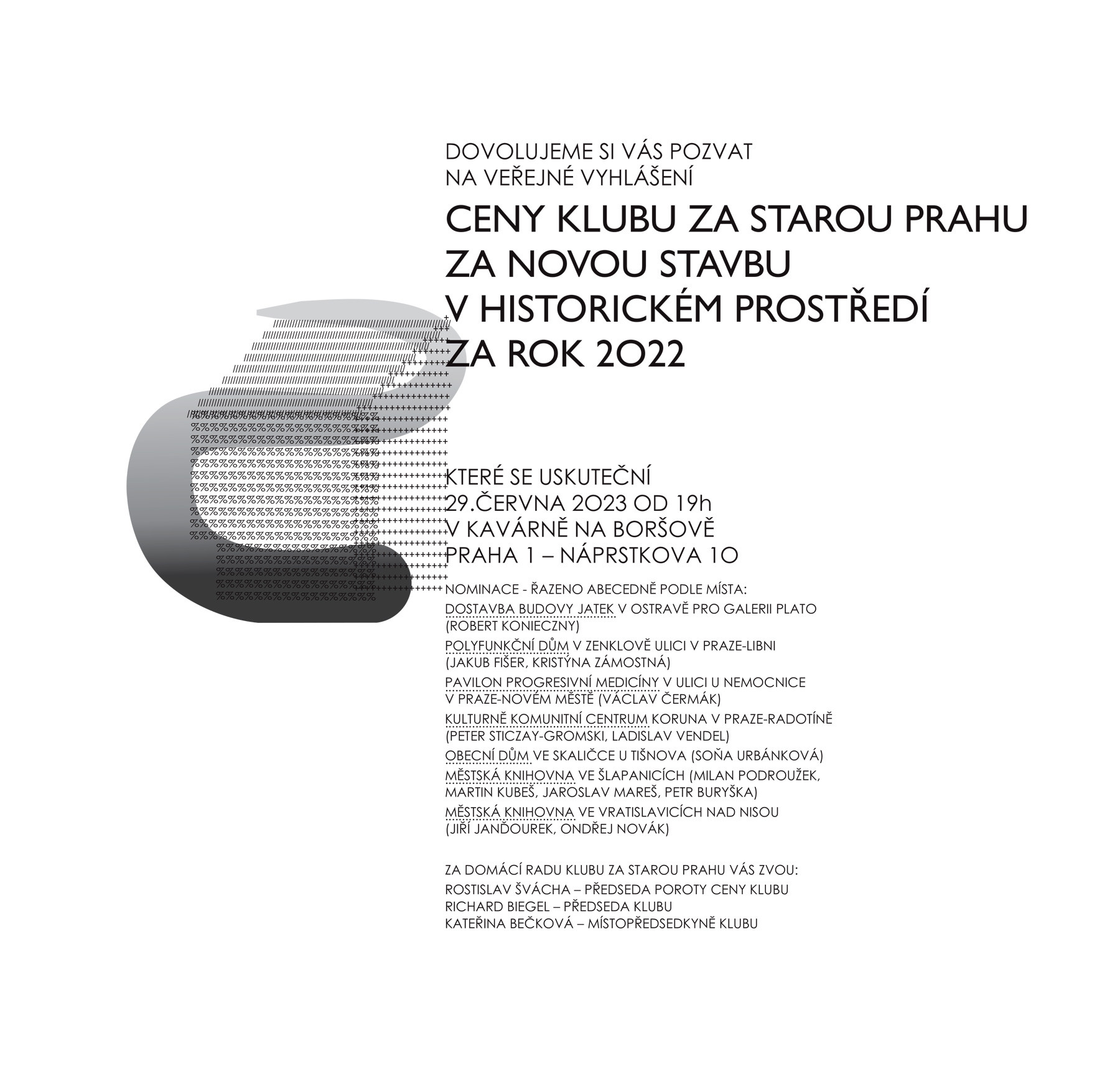 Pozvánka na vyhlášení ceny se seznamem finalistů