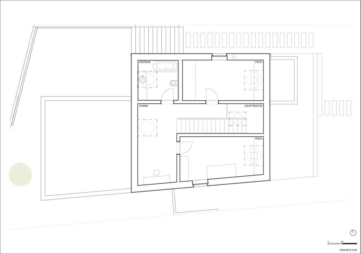 Jaroušek Rochová architekti, RD v Brně-Žebětíně - půdorys 2.N.P.