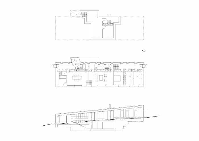 Rodinný dům v Radvanicích, ti2 architekti / Tomáš Kozel, Kamil Měrka, půdorysy a řez