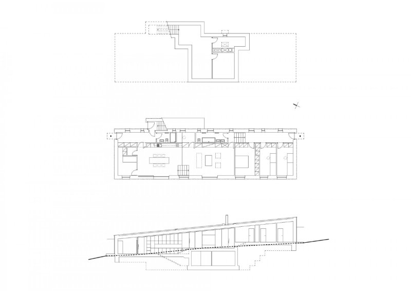 Rodinný dům v Radvanicích, ti2 architekti / Tomáš Kozel, Kamil Měrka, půdorysy a řez