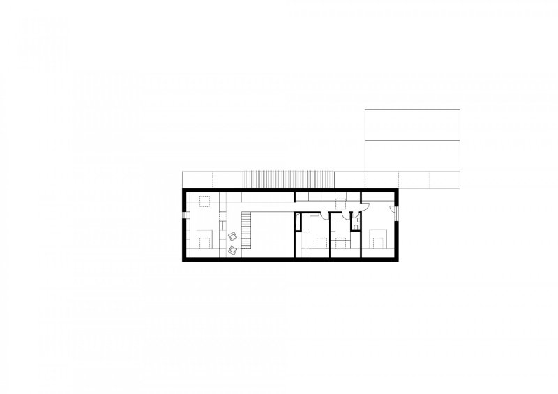 Vidiecky dom J, půdorys první patro, ARCHITEKTI Mikulaj & Mikulajova, zdroj : ARCHITEKTI Mikulaj & Mikulajova
