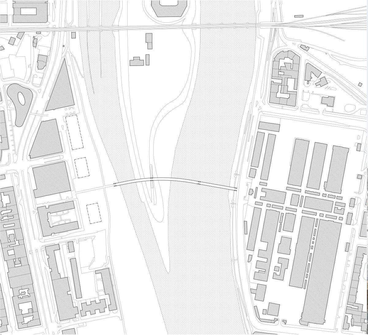Odměna soutěže na lávku Holešovice-Karlín, situace, Sdružení architektů – Jurák, Filsak