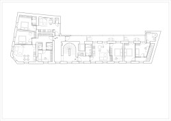 Půdorys 2.NP (Rekonstrukce pavlačového domu v Praze-Nuslích, Plus One Architects) 