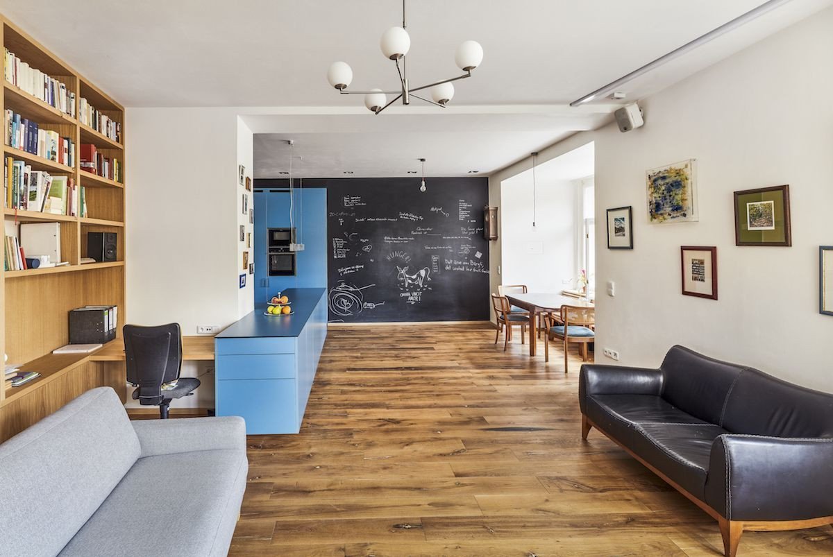 Byt Žižkov, kuchyň a obývací pokoj, 0,5 Studio