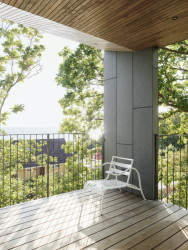 Dům na pobřeží Švédska splývá s okolní vegetací. Je za tím i fasáda z šedivého vláknocementu Swisspearl. 