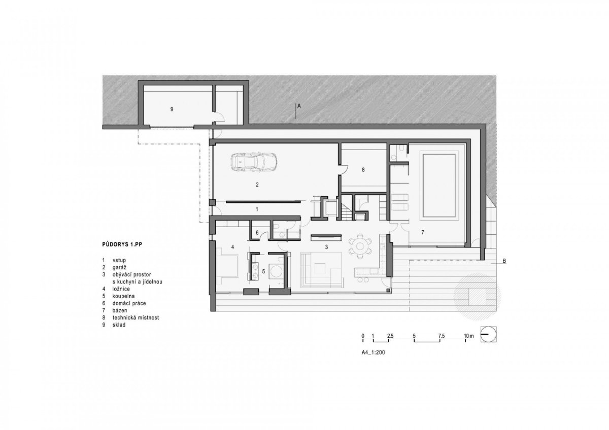 Vila Vlastibořice, SIAL architekti a inženýři / Michal Hušek, Magda Sobotková, půdorys 1NP