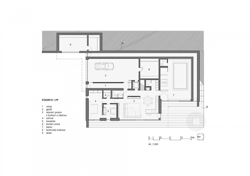 Vila Vlastibořice, SIAL architekti a inženýři / Michal Hušek, Magda Sobotková, půdorys 1NP