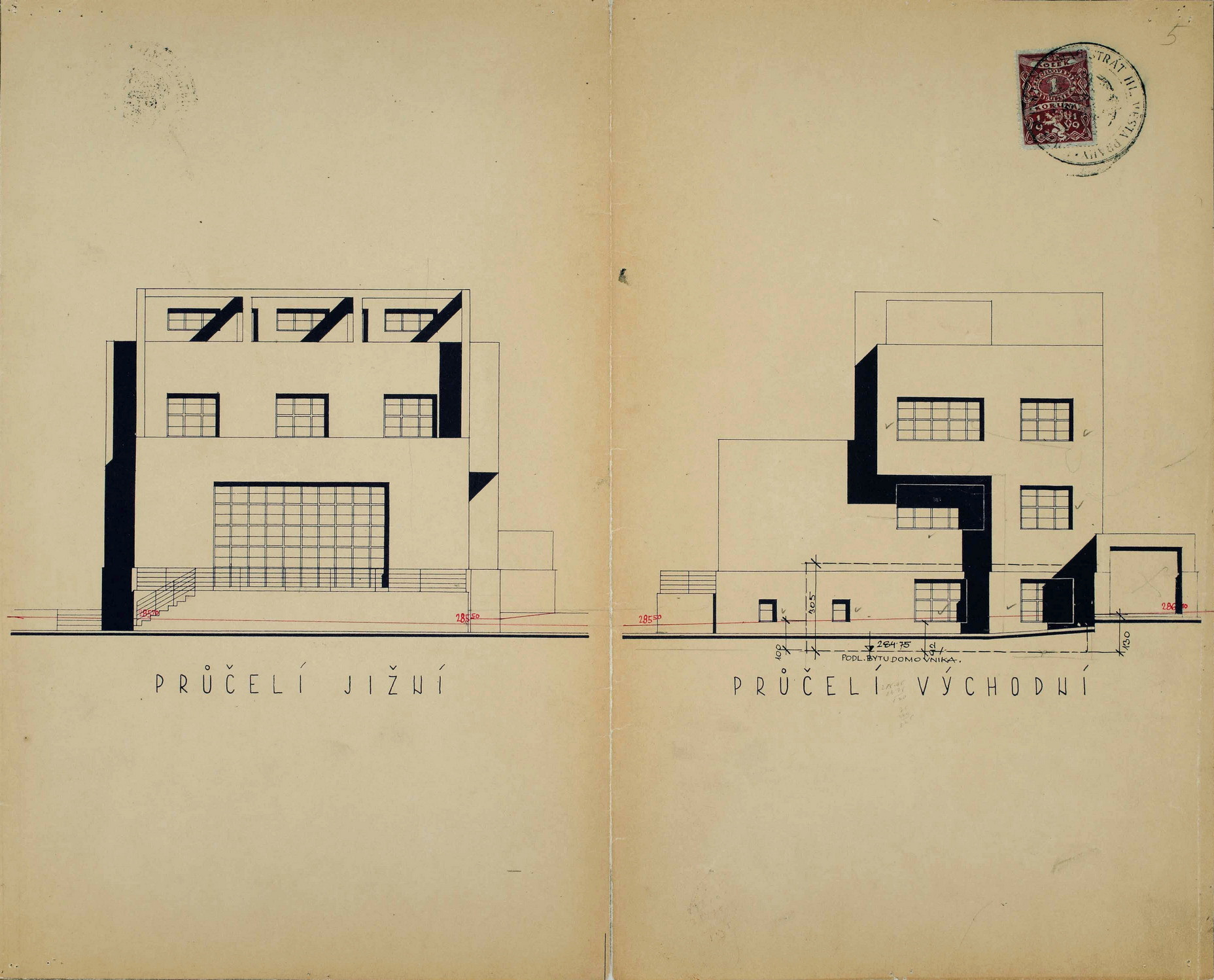Plány Winternitzovy vily, Adolf Loos. Zdroj: Winternitzova vila