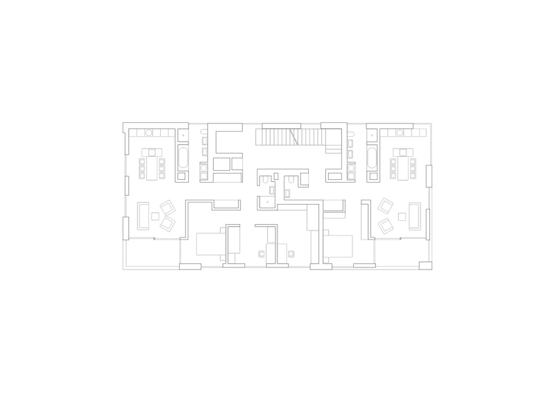 SCHINDLER SEKO ARCHITEKTI, Bytový soubor Triangle, půdorys 2. NP – foto