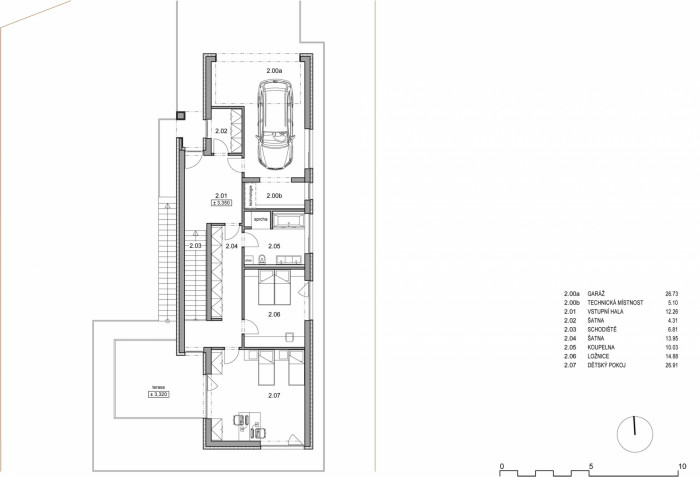 Rodinný dům na Červeném Kopci IV, ROSA - ARCHITEKT - půdorys vstupního podlaží s ložnicemi